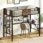 Space-Saving Twin Loft Bed with Safety Guardrail and Ladder