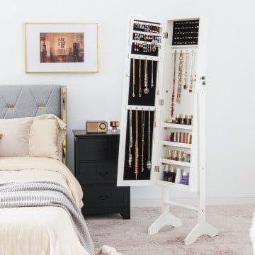 Standing Jewelry Cabinet Jewelry Armoire Cabinet with Full-Length Mirror