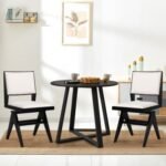 Swivel Wooden Dining Chair Set of 2 with Rubber Wood Frame and Padded Seat