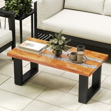 Teak Wood Patio Table with River Feel Epoxy Tabletop