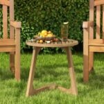 Teak Wood Side Table Round Sofa End Table with Slatted Tabletop