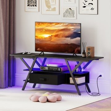 TV Stand for 65 Inch TVs with Power Outlets and LED Lights