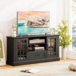 TV Stand for TVs up to 70 with Glass Doors Cubbies and Drawer