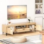 TV Stand with 2 Cabinets and Storage Drawer for 65 Inches TVs