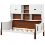 Twin Bed with Bookcase with Shelves and Wooden Slat Support No Box Spring Needed for Living Room Bedroom