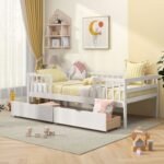 Twin Daybed with Fence and 2 Drawers Kids Bed for Boys & Girls