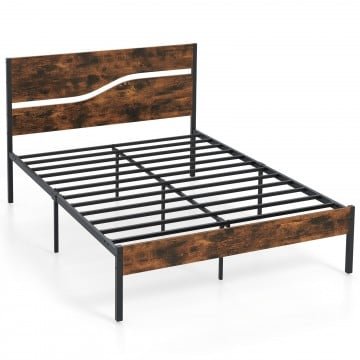 Twin/Full/Queen/King Metal Bed Frame with Wooden Headboard and Footboard
