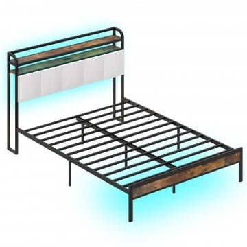 Twin/Full/Queen/King Size Bed Frame with LED Light and Charging Station