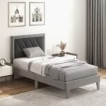Twin/Full/Queen Platform Bed with High Headboard and Wooden Slats