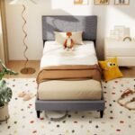 Twin/Full/Queen Size Bed Frame Modern Platform Bed with Linen Fabric Upholstered Headboard