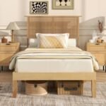 Twin/Full/Queen Size Bed Frame with Rattan Headboard