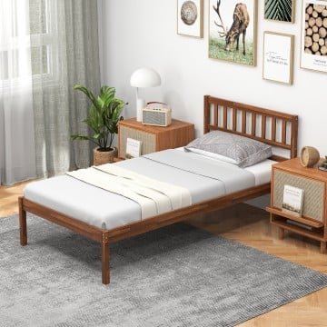 Twin/Full/Queen Size Wood Bed Frame with Headboard and Slat Support