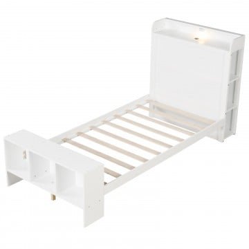 Twin/Full Size Bed Frame with 2 USB Ports with Storage Headboard and Lights