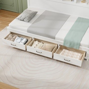 Twin/Full Size Wooden Daybed with 3 Drawers with Storage Shelves