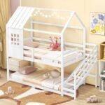 Twin House Bed with Stairs and Roof for Kids