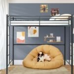 Twin Loft Bed Frame with 2 Ladders Full-length Guardrail