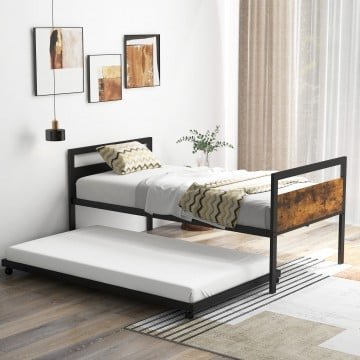 Twin Metal Daybed with Trundle Lockable Wheels