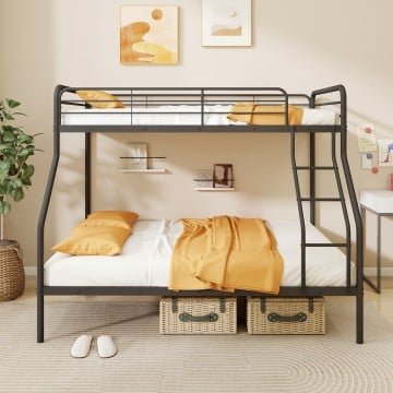 Twin Over Full Bunk Bed with Ladder and Full-length Guardrails