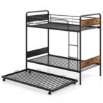 Twin Over Twin Bunk Bed with Trundle with Ladder and Full-length Guardrails