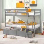 Twin Over Twin Bunk Bed Wood Bed Frame with 2 Storage Drawers and Ladder