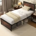 Twin Size Bed Frame Metal with High Headboard and Mute Bars