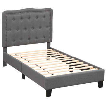 Twin Size Bed Frame with 46 Inch Tall Button Tufted Headboard