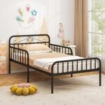 Twin Size Bed Frame with Headboard and Safety Side Guardrails