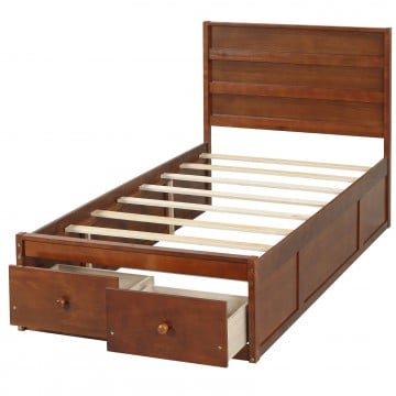 Twin Size Bed Frame with Storage Drawers and Headboard
