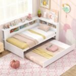 Twin Size Daybed Platform Bed Frame with Trundle and Bedside Shelves