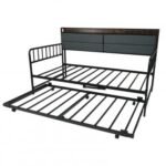 Twin Size Daybed with Trundle and Metal Bed Frame with Headboard