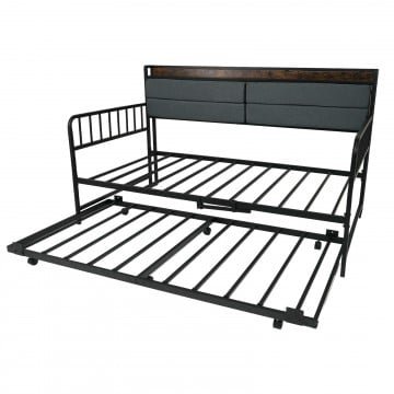 Twin Size Daybed with Trundle and Metal Bed Frame with Headboard