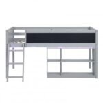 Twin Size Kids Loft Bed with LED Lights and Removable Bookcase