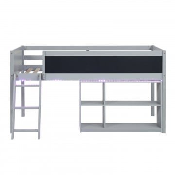 Twin Size Kids Loft Bed with LED Lights and Removable Bookcase Twin Size Kids Loft Bed with LED Lights and Removable Bookcase
