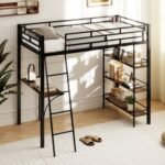 Twin Size Loft Bed with Desk and Shelves for Kids and Home