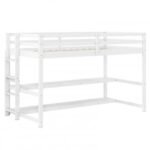 Twin Size Loft Bed with Storage Shelves Full-length Guardrails and Ladder