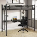 Twin Size Loft Bunk Bed with Desk Storage Shelf and Full-Length Ladders