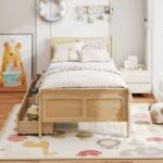 Twin Size Sleigh Bed with 2 Storage Drawers Wood Platform Bed Frame