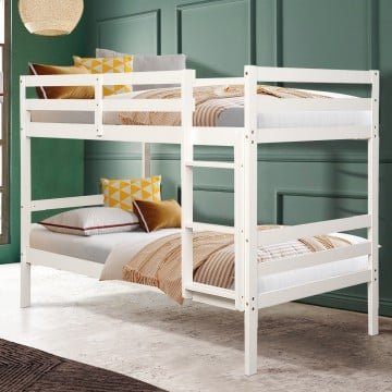 Twin Size Sturdy Wooden Bunk Beds with Ladder and Safety Rail Twin Size Sturdy Wooden Bunk Beds with Ladder and Safety Rail