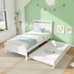Twin Size Wooden Bed Frame with Trundle for Teens and Adults