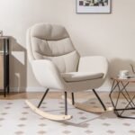 Upholstered Rocking Chair Nursery Glider Rocker with Padded Backrest and Seat