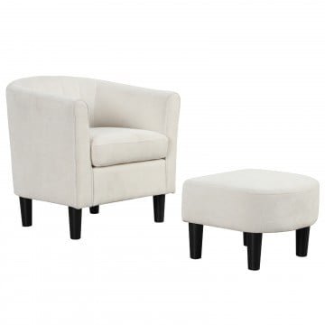 Upholstered Teddy Velvet Club Barrel Chair with Ottoman with Footrest