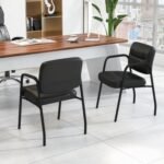 Waiting Room Guest Chair Set of 2 Upholstered Reception Chairs with Mixed PU Leather and Integrated Armrests