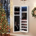 Wall And Door Mirrored Jewelry Cabinet With LED Light