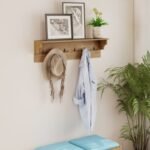 Wall Hooks with Shelf 31.5inch Wooden Coat Rack with 6 Hooks for Hats Towels Purses Robes