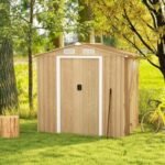 Weather Resistant Galvanized Steel Shed with Tilted Roof for Backyard Garden Patio Lawn
