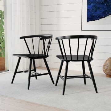Windsor Dining Chair Set of 2 Mid-Century Modern Black Kitchen Chairs Windsor Dining Chair Set of 2 Mid-Century Modern Black Kitchen Chairs