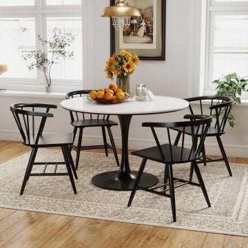 Windsor Dining Chair Set of 4 Mid-Century Modern Black Kitchen Chairs