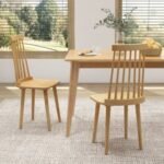 Windsor Dining Chairs Set of 2 with High Spindle Back and Natural Rubber Wood Legs for Dining Room Living Room