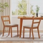 Wooden Dining Chair Set of 2 Farmhouse Kitchen Chair with Upholstered Seat
