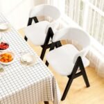 Wooden Dining Chair Set of 2 Mid-Century Modern Sherpa Upholstered Kitchen Dining Room Chairs